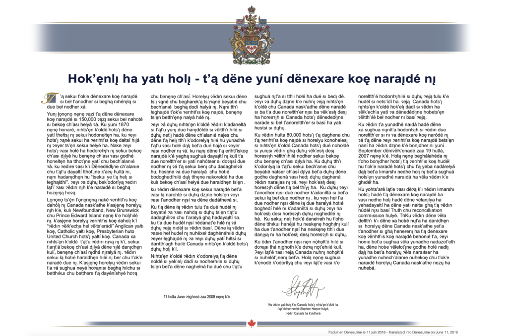 PDF of Indian Residential School Apology in Dene.