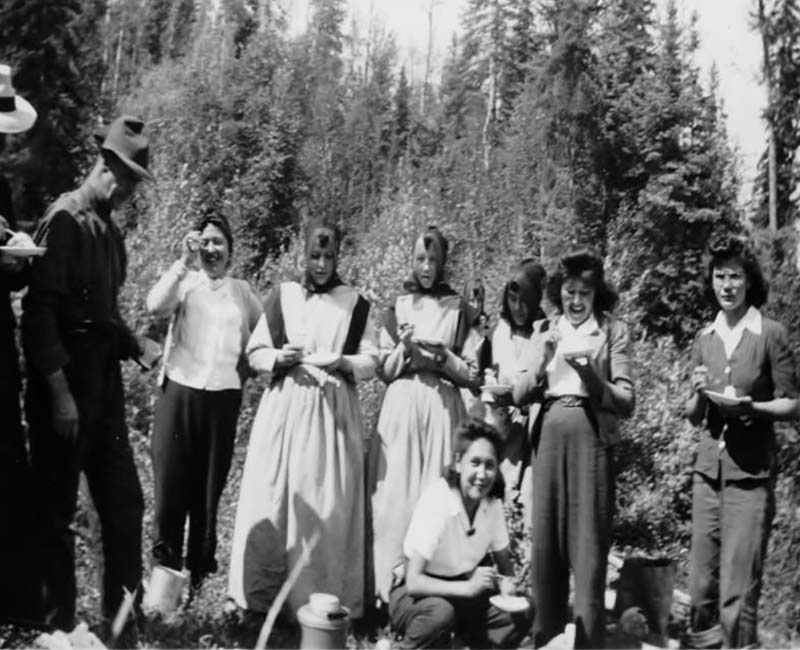 Group of people outside at Holy Angels Fort Chipewyan School