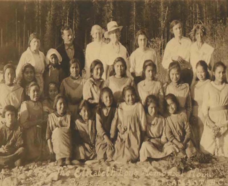 Group of people outside from Kitimaat Elizabeth Long Memorial Home for girls