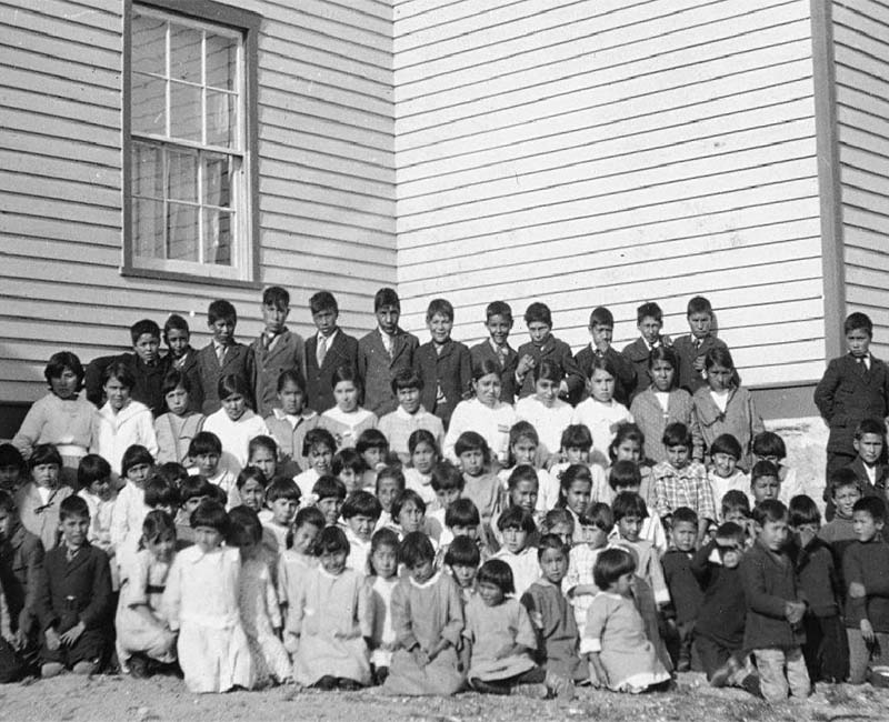 Group of students in front of Lac la Ronge school 