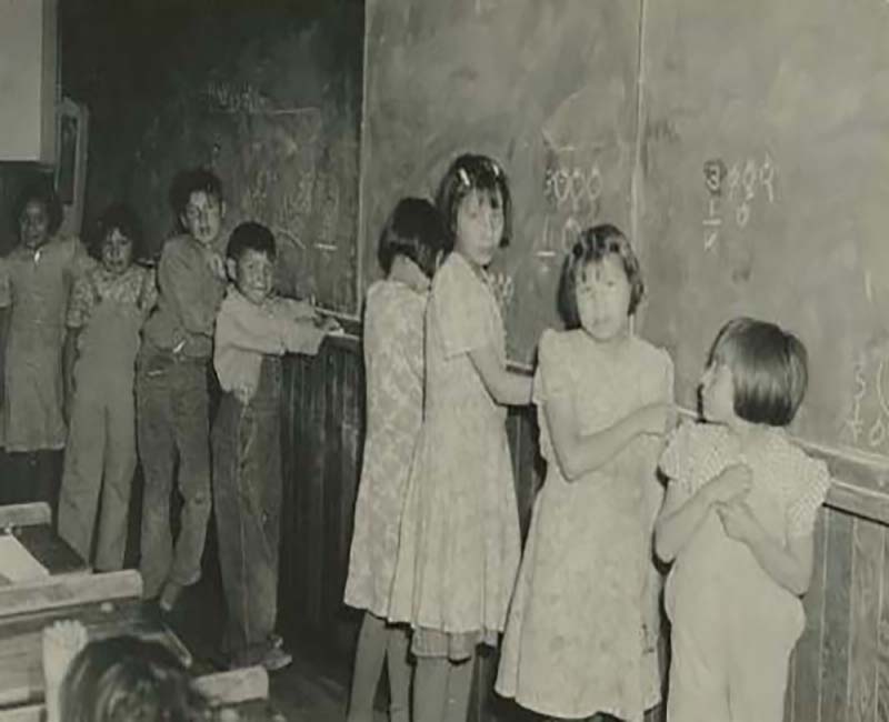 Group of students writing on chalkboard at Morley Stony School 
