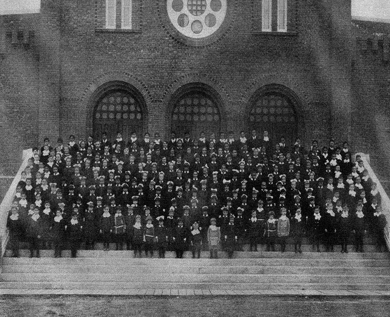 Students in front of St. Albert Youville building 