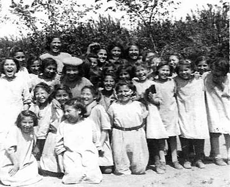 Group of students outside at St. Michales Duck Lake school 