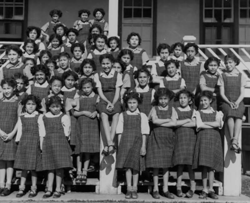Group of students outside of Sturgeon Lake Calais school