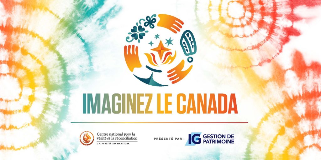 Graphique décoratif pour Imaginez le Canada avec le logo CNVR et le texte présenté par IG Gestion de patrimoine.