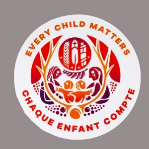 Product image of window decal with Survivors' Flag and text "every child matters" and "chaque enfant compte"