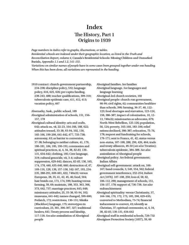 Cover for document "Index for Canada's Residential Schools: the History, Part 1"