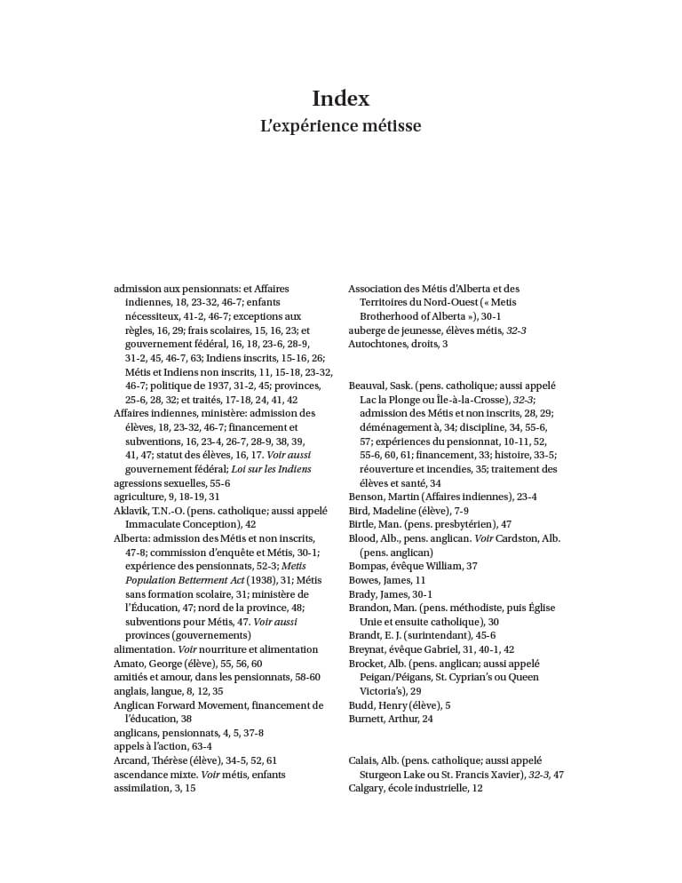 Couverture du document "Index pour le Pensionnats du Canada : L’expérience métisse"
