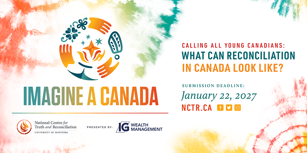 Decorative graphic for Imagine a Canada with the NCTR logo and text Presented by IG Wealth Management.